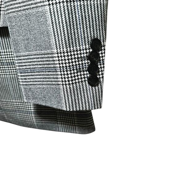 Seig Mens Black and White Plaid Checkered Blazer Houndstooth Large Made in Korea - Picture 6 of 16